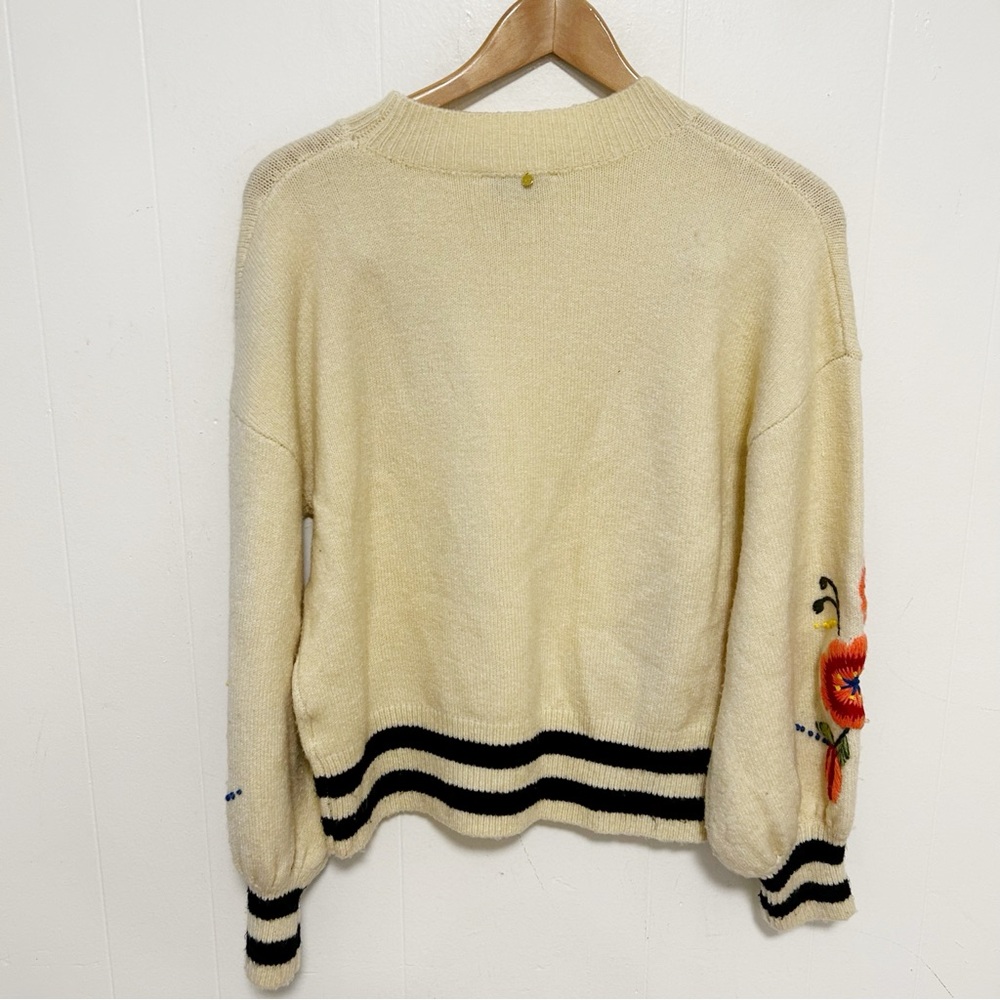 Anthro Harlyn Floral Embroidered Wool Blend Crewneck Sweater Women's Cream - Picture 9 of 9